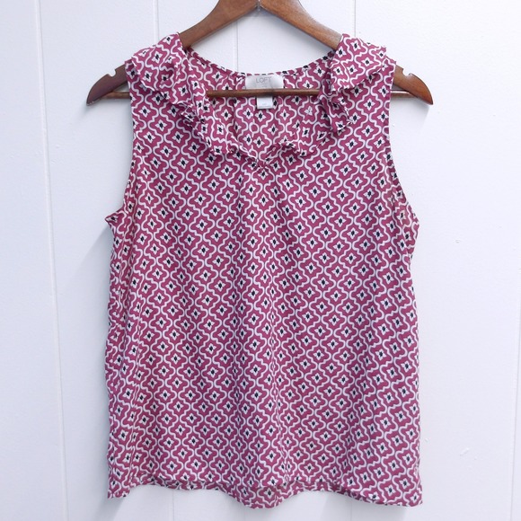 LOFT Tops - LOFT Sleeveless Ruffle Blouse Geometric‎ Print Casual Top Size MP / #6319
